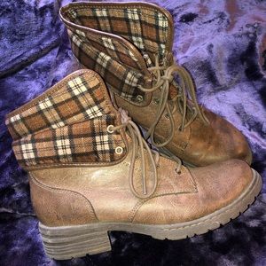 B.O.C Leather Boots with Flannel Detail